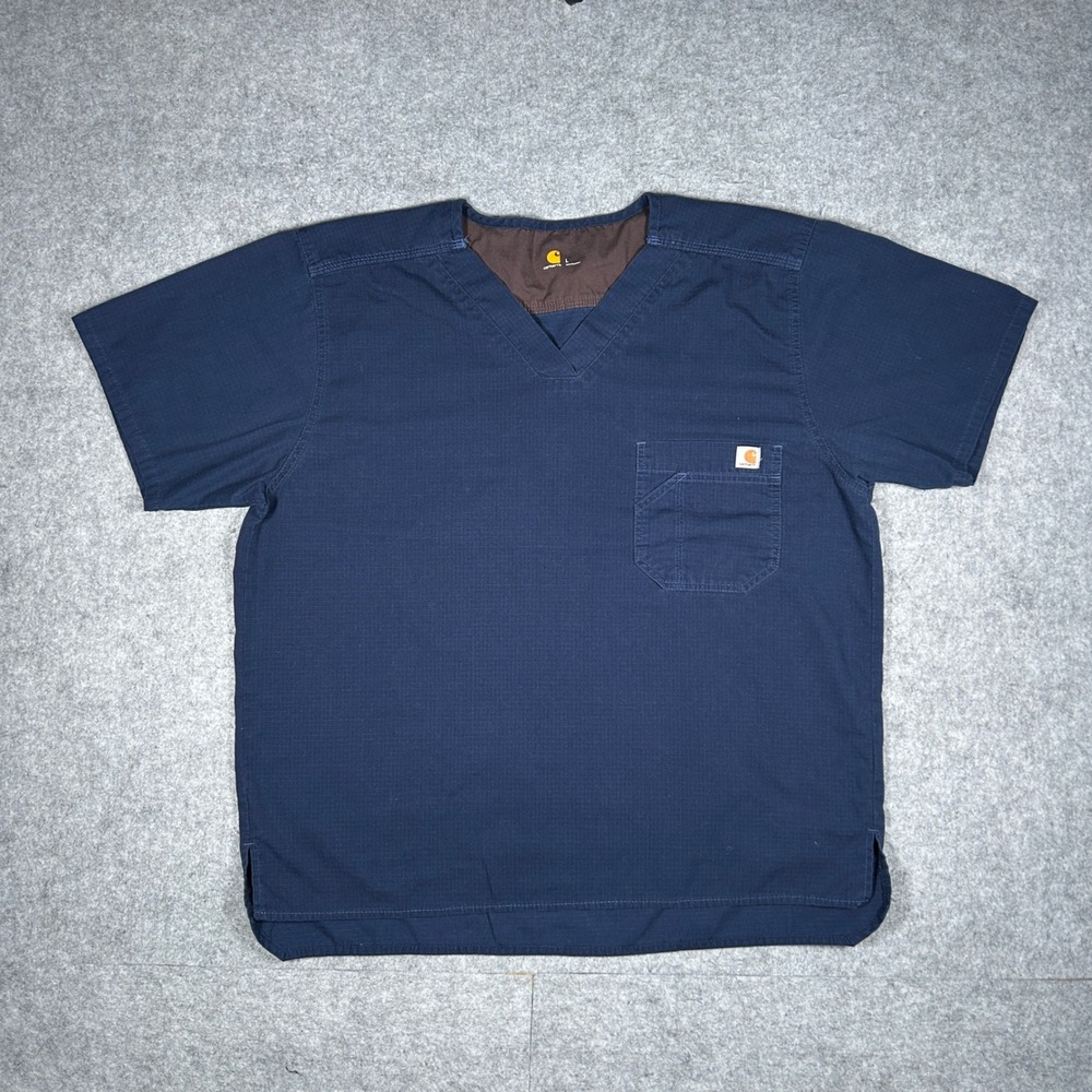 Carhartt Scrub Top Mens Large Navy Blue C15108 Ripstop V-Neck Medical Nursing